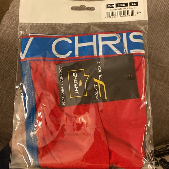 1 XL Andrew Christian Show-It Cool Flex Jock Strap pouch in pouch Red Blue Band - Picture 2 of 4